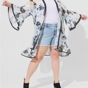 torrid Sheer Floral Kimono in Black Trim and Pastel Hues